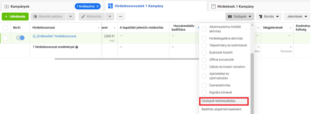 facebook_hirdeteskezelo_oszlopok_testreszabasa